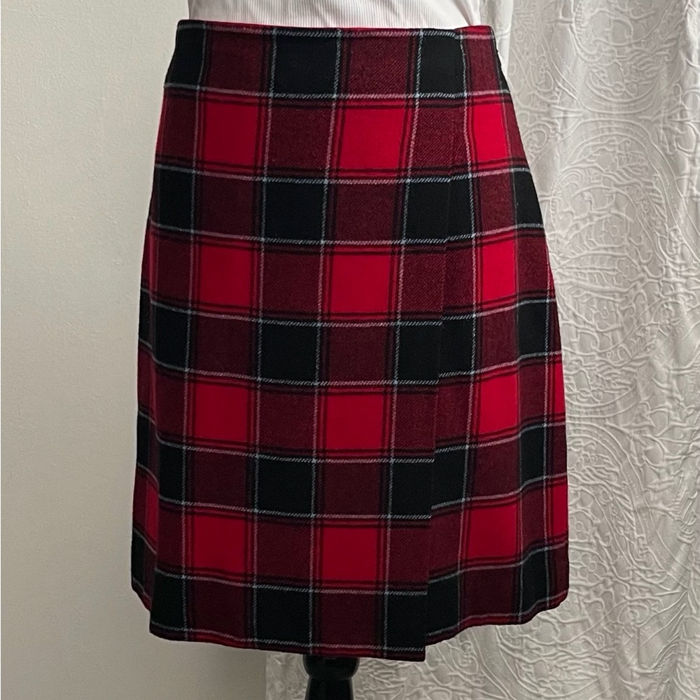 Talbots Tartan Plaid Wool Blend Faux Wrap Skirt Size 10